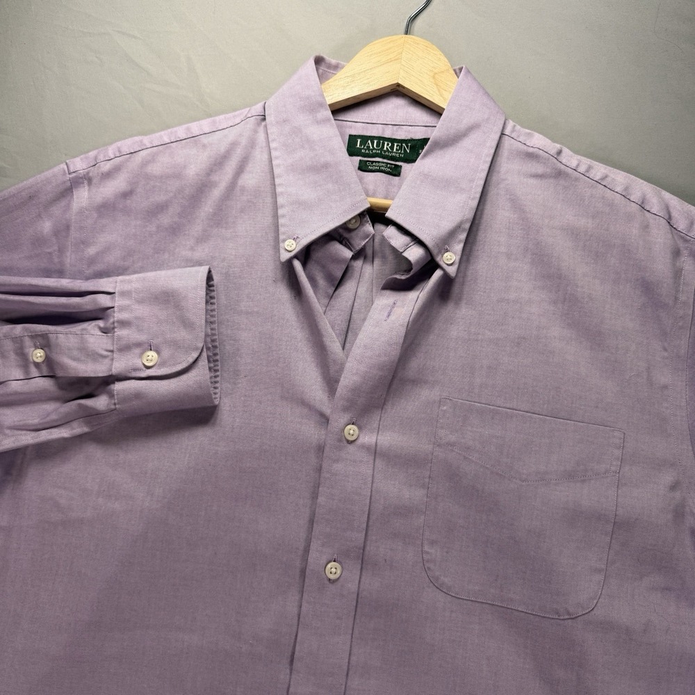 Lauren Ralph Lauren Dress Shirt Mens 16 Purple Classic Fit Non Iron Cotton